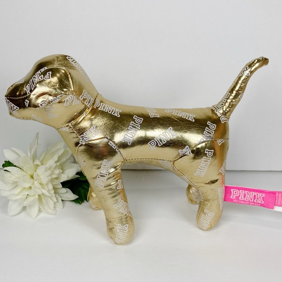 PINK Victorias Secret Metallic Mini Dog White Logo Collectible Stuffed NEW - Picture 4 of 7